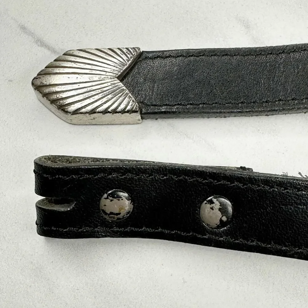 Justin Black Leather Concho Belt Strap No Buckle Size 30 ✨
